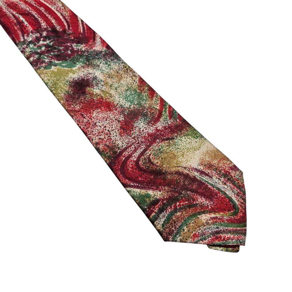 Vintage Bellagio Abstract Swirl Silk Tie Red Green Beige Gold‎ Italy Grandpa
